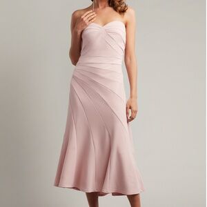 Tadashi Soji Crepe Strapless Blush Pink Midi Dress